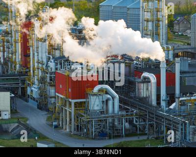 Aerial view of Modern bioethanol fuel products processing factory with ...