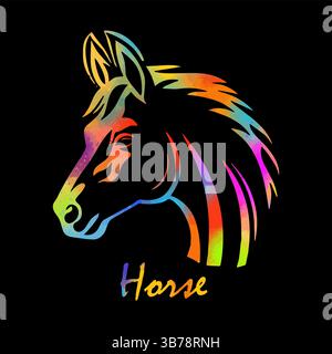 Horse colored head object on a black background. New 2026 year. hand drawing. Not AI, Vector illustration Stock Vector