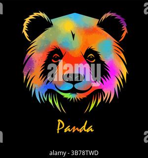 Panda colored head on black background. hand drawing. Not AI, Vector ...