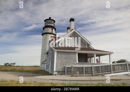 The Highland Light (previously known as Cape Cod Light) is an active lighthouse on the Cape Cod National Seashore in North Truro, Massachusetts Stock Photo