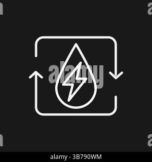 Clean Energy Icon Water Droplet, Lightning Bolt, and Recycling Arrows in White Outline on Black Background Stock Vector