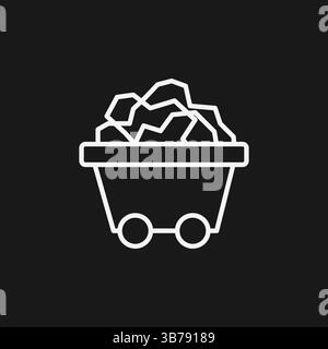 Minimalist Mining Cart Icon with Coal  White Line Art on Black Background Industrial Vector Stock Vector