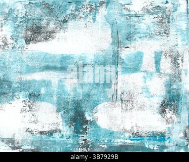 Texture in turquoise, white and grey, printed using the Gelli print process. Stock Photo