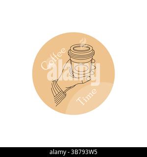 Vector stylish logo for a coffee shop. Coffee icon in hand. Coffee cup vector. Stock Vector