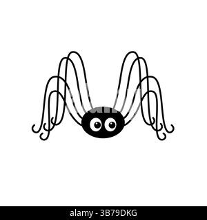 Spider funny cartoon creature with big eyes, eight legs hand drawn vector festive illustration. Cute and spooky design element, for Halloween holiday, projects, stickers, and insect-themed decorations Stock Vector