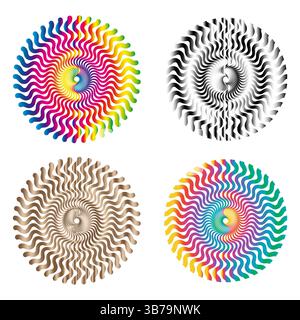 Wavy circle spiral. Hypnotic optical illusion. Rotating vibrant disc. Vector swirl pattern. Stock Vector