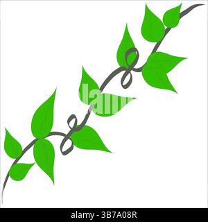 Curved vine leaf. Single climbing plant. Green twisted shape. Vector nature decoration. Stock Vector
