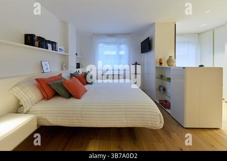 Bedroom, interior design, Home, Basque Country, Spain. Stock Photo