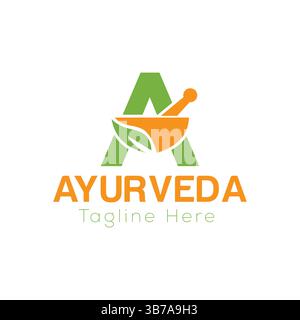 Initial Letter A Ayurveda Eco Logo Design, Pharmacy Concept Vector Template Stock Vector