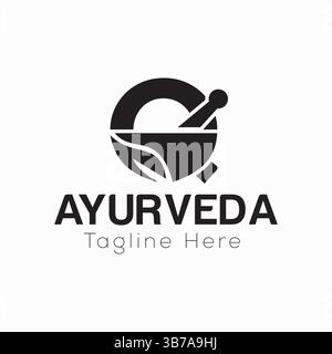 Initial Letter Q Ayurveda Eco Logo Design, Pharmacy Concept Vector Template Stock Vector
