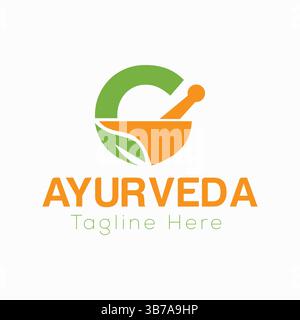 Initial Letter C Ayurveda Eco Logo Design, Pharmacy Concept Vector Template Stock Vector
