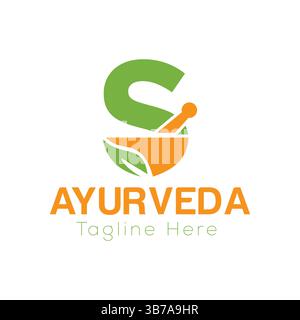 Initial Letter S Ayurveda Eco Logo Design, Pharmacy Concept Vector Template Stock Vector