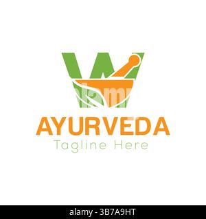 Initial Letter W Ayurveda Eco Logo Design, Pharmacy Concept Vector Template Stock Vector
