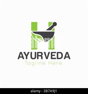 Initial Letter H Ayurveda Eco Logo Design, Pharmacy Concept Vector Template Stock Vector