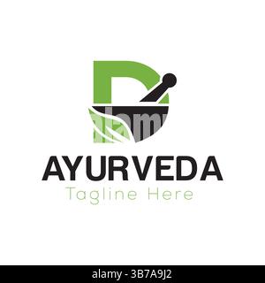 Initial Letter D Ayurveda Eco Logo Design, Pharmacy Concept Vector Template Stock Vector