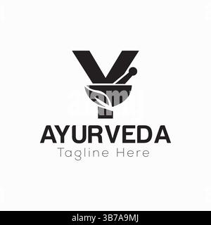 Initial Letter Y Ayurveda Eco Logo Design, Pharmacy Concept Vector Template Stock Vector