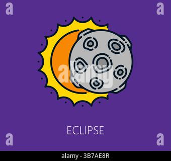 Space astronomy solar eclipse color line icon. Galaxy outerspace research or space discovery linear icon, cosmos lineart vector symbol. Astronomy line Stock Vector