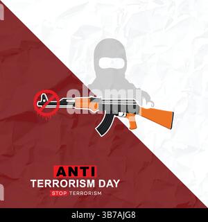 Anti-Terrorism Day with stop terrorism and weapon illustration Stock Vector