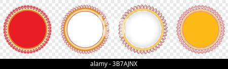 Set of Ornate Circular Frames in Red, Gold, and Pink Tones Stock Vector
