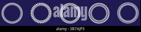 Set of Ornate Silver Circular Frames on a Blue Background Stock Vector