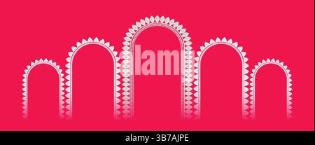 Traditional Indian Archway Design Elements on a Pink Background Stock Vector