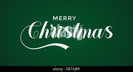 Elegant White "Merry Christmas" Typography on a Green Background Stock Vector