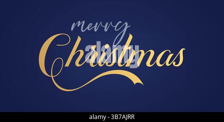Elegant "Merry Christmas" Gold Calligraphy on Dark Blue Background Stock Vector