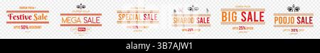 Collection of festive, mega, special, sharod, big, and poojo sale banners Stock Vector