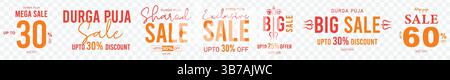 Orange discount percentage numbers from 70 to 10 for sales promotion Stock Vector