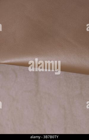 a macro  texture genuine leather mocha mousse tones, background picture, color of the year Stock Photo