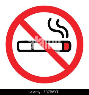 Flat Style No Smoking Sign with Cigarette and Prohibition Symbol – Effective for Anti-Smoking Campaigns and Health Safety Posters Stock Vector