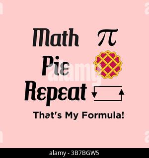 Minimalist and funny design with the phrase “Math. Pie. Repeat.” Ideal for math lovers, teachers, and nerds. Great for t-shirts, posters, and gifts. Stock Vector