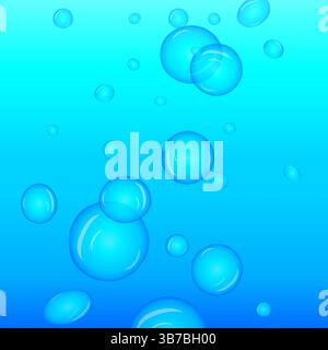 Summer vector drawing of underwater background including many oxygen bubbles. Air bubble on gradient blue water background. A aqua. Perfect for summer Stock Vector