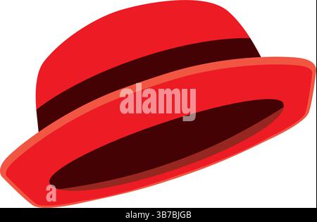 Red bowler hat icon. Vector illustration and drawing on white background. Stock Vector