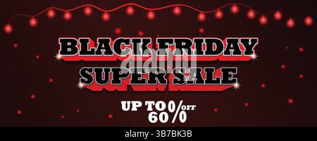 Black Friday supper sale flyer with shing light background, can be used in online sale marketing flyer, product promotion, advertising, discount Stock Vector