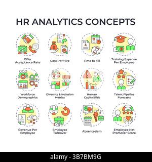 HR analytics multi color concept icons Stock Vector