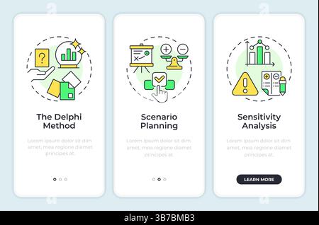 Workforce forecasting methods onboarding mobile app screen Stock Vector