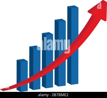 3D Growth diagram with red arrow going up Stock Vector