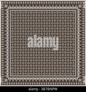 Hijab scarf flower abstract pattern.Ethnic geometric ornament with frame motif border hijab pattern.For fabric,prints,scarves,shawl,kerchief,bandana. Stock Vector