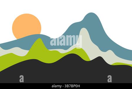 Minimal abstract sunset mountain landscape background design Stock Vector