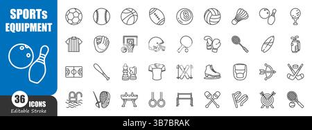 Sports equipment outline icon . Editable stroke . Vector . Stock Vector
