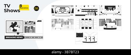 TV shows studio set outline illustrations mega bundle Stock Vector