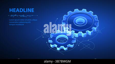 Two gears. Engineer blueprint, technology innovation, motor engine, gear design Stock Vector