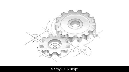 Two gears. Engineer blueprint, technology innovation, motor engine, gear design Stock Vector