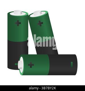 Lithium Battery Energy Supply Vector. Black Green Battery on White Background. Battery Icon. Stock Vector