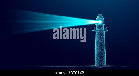 Digital lighthouse. Bright beam on dark blue technology background. Stock Vector