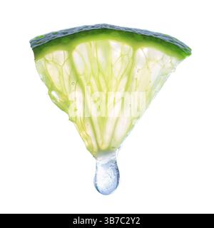 Isolated piece of lime. Drop of juice flowing down Stock Photo