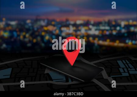 man using gps navigation on smartphone GPS Map to Route Destination network connection Location Street Map with GPS Stock Photo