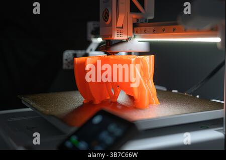 The 3D printing machine operation. The 3D rapid prototype processing concept. Stock Photo