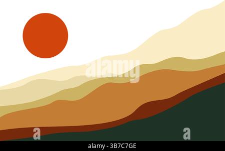 Abstract mountains. Aesthetic minimalist landscape with sun, mountain an sun or moon Stock Vector